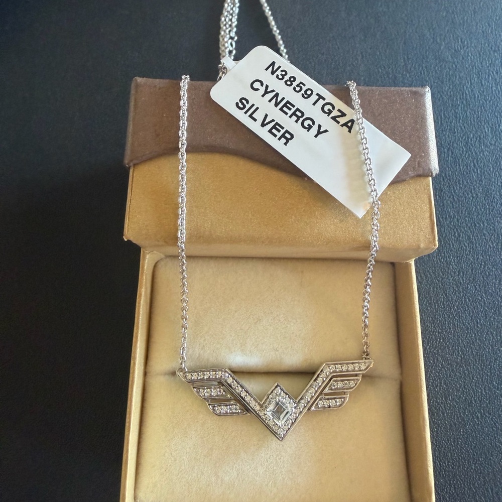 Cinderella Silver Winged Pendant Necklace with Clear Stones